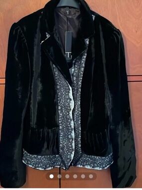T Tahari Black Velvet Blazer with Lace-Trim